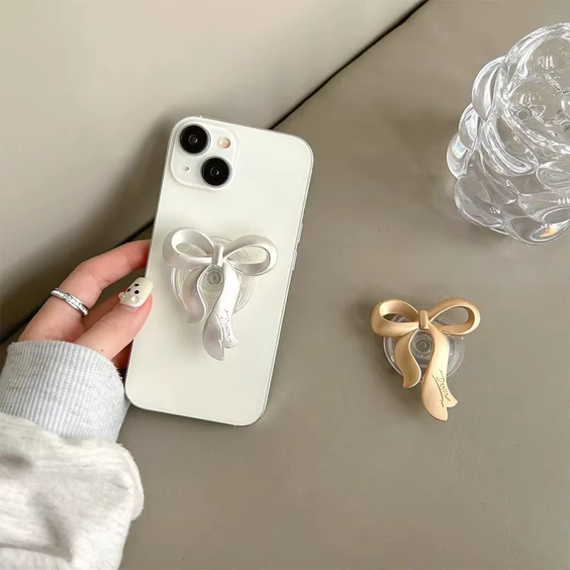 Opansten Transparenter Handyhalter mit Schleife als Faltbarer Ständer für iPhone Samsung Xiaomi in Silber - Bild 1