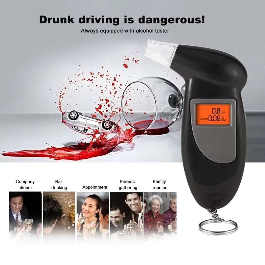 Kebidumei LCD-Atemalkoholtester in Schwarz mit 5 Mundstücken, professioneller digitaler Alkoholdetektor zur Überprüfung der Fahrtüchtigkeit - Bild 2