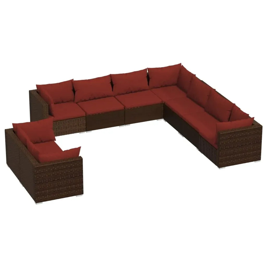 vidaXL 9-teiliges Garten-Lounge-Set aus braunem Poly-Rattan mit Kissen aus Polyester und pulverbeschichtetem Stahl - Bild 2