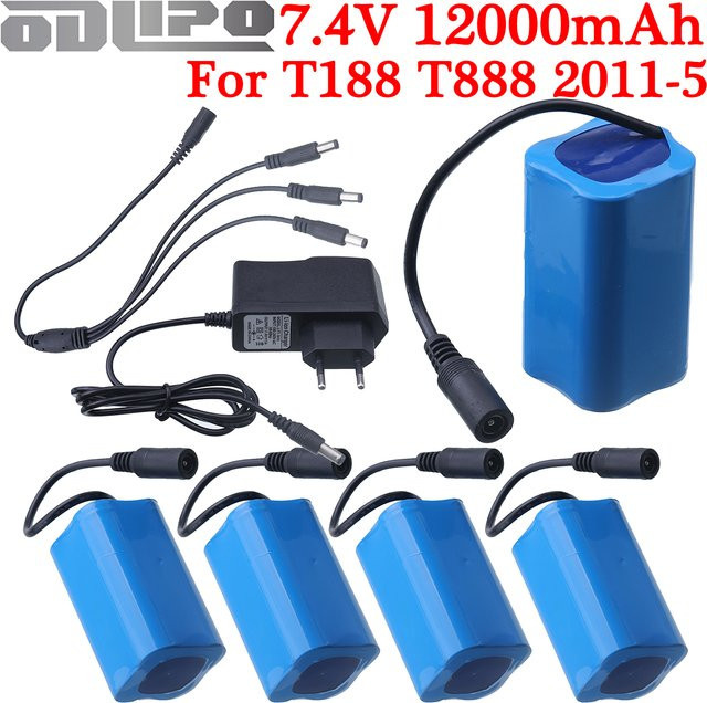 GAOLAG Ersatzbatterie für T188 T888 RC Boote und Fischfinder, 7,4 V, 12000 mAh, Blau - Bild 1