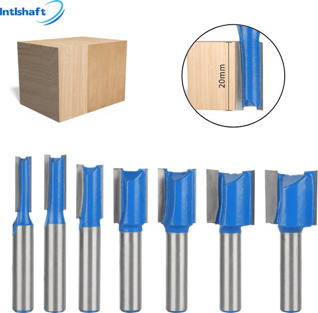 Intlshaft 7er Set Gerade Fräser mit 8mm Schaft in Blau für Holzbohrer und Planfräser - Bild 1
