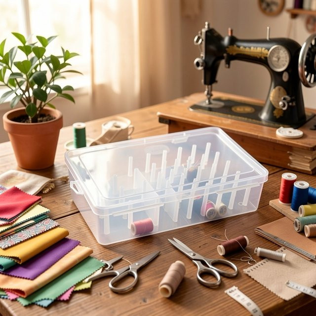 Transparente Plastik-Nähbox mit Deckel für 42 Spulen, Tragbarer Nadel- und Fadenorganizer für Haushalt und Kleiderreparatur - Bild 1