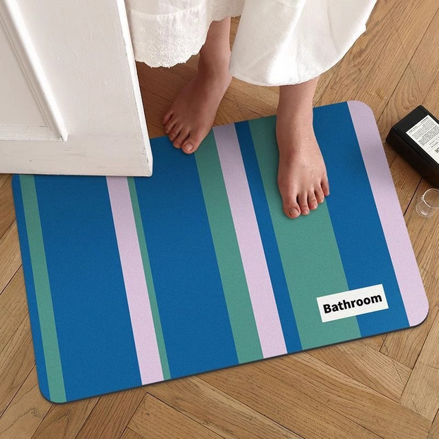VIKAMA Saugfähige Diatomeenerde-Badezimmermatte mit Streifenmuster, rutschfeste Fußmatte in Multicolour, B/T: 60 x 40 cm - Bild 1