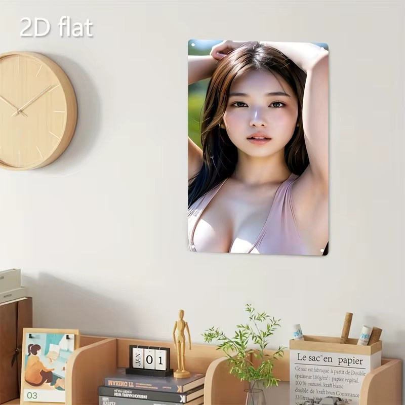 CIFBUY Metall-Wandkunst Koreanisches Schönheitsgesicht in Rosa, modernes Wandbild für Heimdekoration, Café und Bar, B/H: 30 x 20 cm - Bild 4