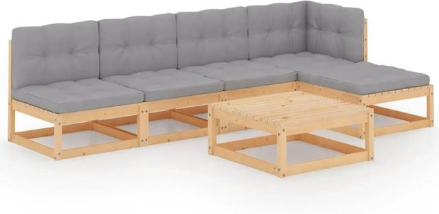 vidaXL 6-tlg Garten-Lounge-Set Modell 15 aus massivem Kiefernholz in L-Form mit grauen Polsterkissen - Bild 1