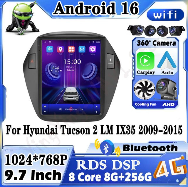 Android Multimedia Radio für Hyundai Tucson 2 LM IX35 2009-2015 mit 9,7 Zoll Display, GPS, Bluetooth, WiFi und Carplay in Schwarz - Bild 1