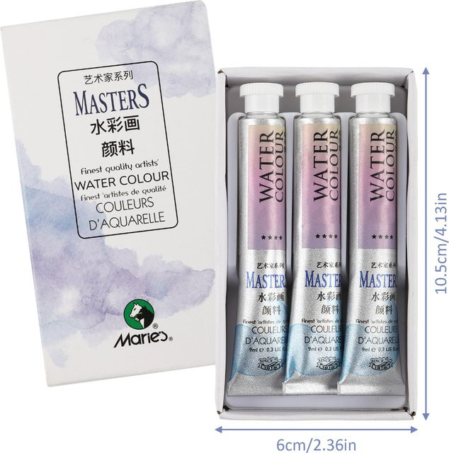 Marie's Perlglanz-Aquarellfarben 3er-Set Metallic-Glitzer-Pigmente in Türkis für Künstler und DIY-Handmalerei - Bild 1
