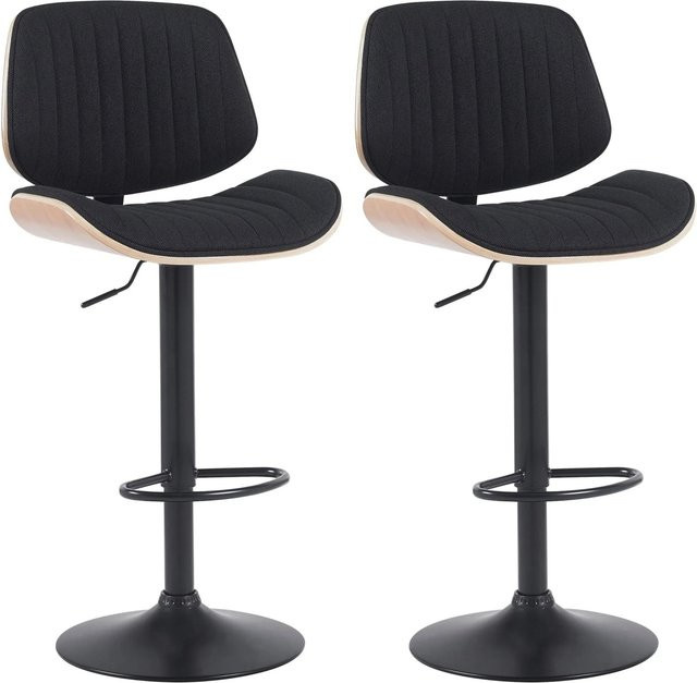 DELUKE 2er Set Barhocker LOSAN Barstühle aus Stoff in Hellbraun und Schwarz, höhenverstellbar, drehbar mit Lehne, B/T/H: 50 x 50 x 94 cm - Bild 1