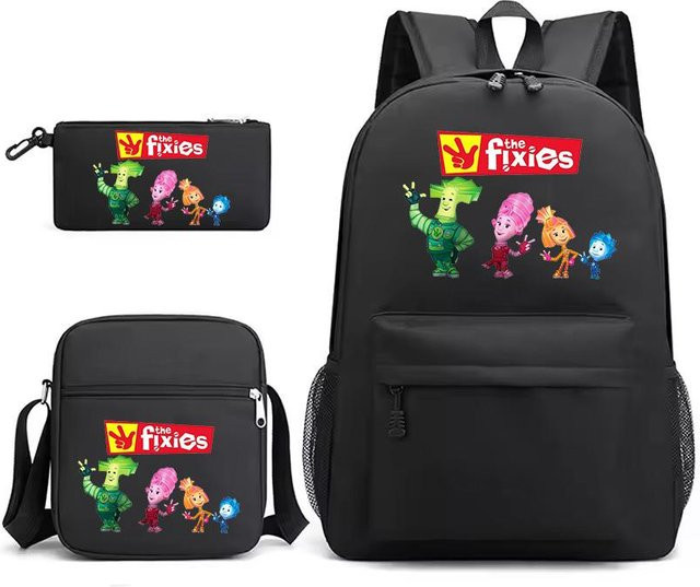 Fixies Kinderrucksack Set in Schwarz mit Umhängetasche und Federmäppchen aus Canvas - Bild 1