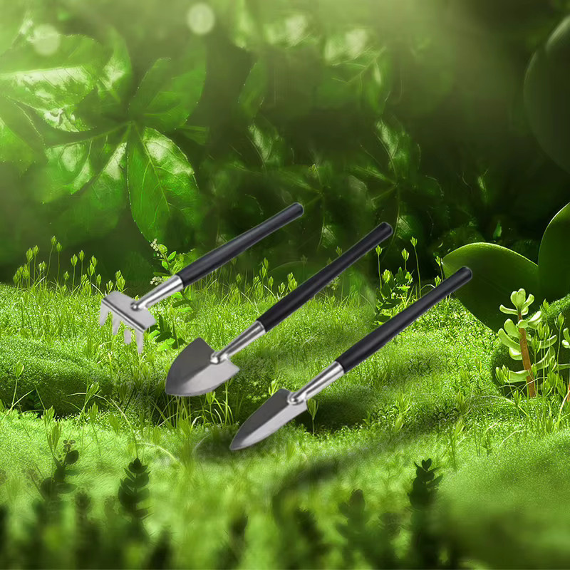 3-teiliges Gartenwerkzeug-Set aus Aluminiumlegierung in Silber bestehend aus Rechen, Schaufel und Mini-Pflanzschaufel für Gartenarbeit und Sukkulenten - Bild 1