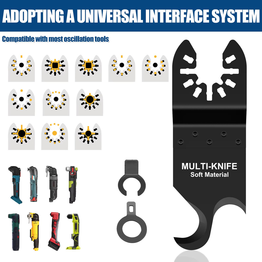 4-teiliges universelles Multi-Tool-Hakenmesser-Set aus Kohlenstoffstahl mit 2 Adapterschneiden für oszillierende Sägen - Bild 3