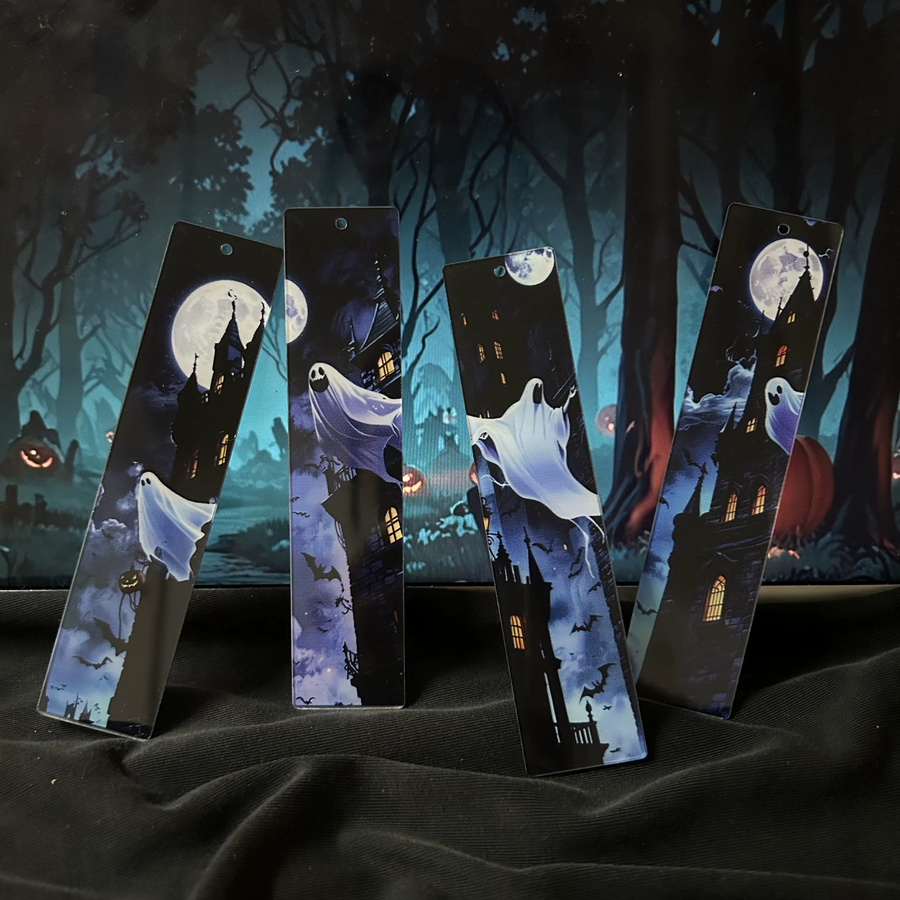 10er Set Acryl Lesezeichen mit Halloween Geist Muster in Schwarz und Multicolour - Bild 2