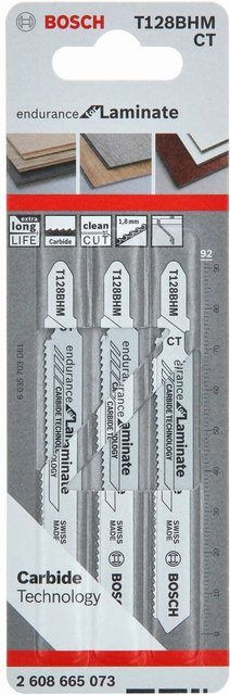 Bosch Stichsägeblatt T 128 BHM Endurance for Laminate 3er-Pack mit Carbide-Spitze für Holz und Metall in Silber - Bild 1