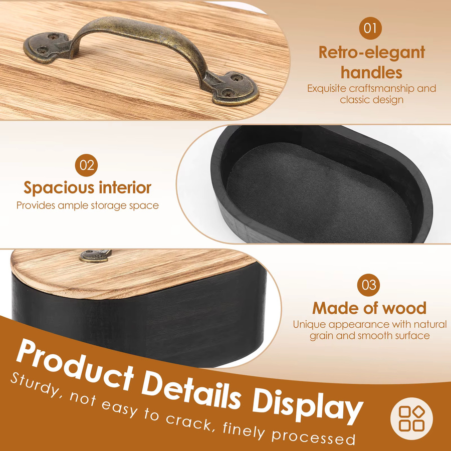 Willstar Tamponhalter aus Holz mit Deckel, ovale Aufbewahrungsbox für feminine Produkte, Schwarz, Breite: 22,0 cm, Tiefe: 11,0 cm - Bild 5