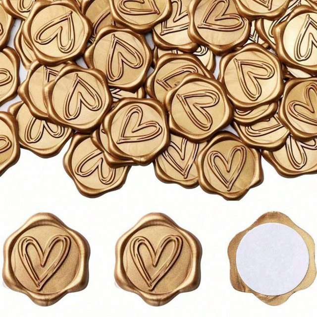 EASTSHANER Selbstklebende Herz-Wachssiegel-Aufkleber in Gold für Hochzeit, Party und Geburtstag - Bild 1