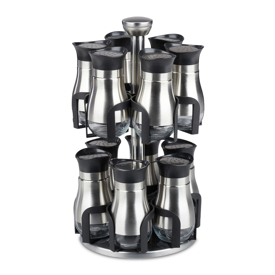 Relaxdays Gewürzkarussell aus Edelstahl mit 12 Gläsern, drehbar, Silber und Schwarz, Breite: 31,5 cm, Tiefe: 18 cm - Bild 2