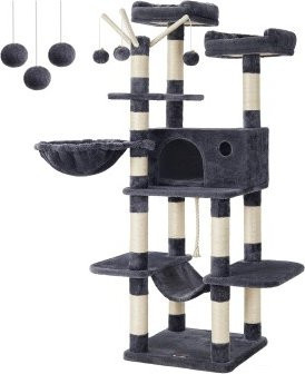 FEANDREA Kratzbaum XL in Grau mit Höhle, Hängematte und integriertem Spielzeug, Höhe: 164 cm - Bild 6
