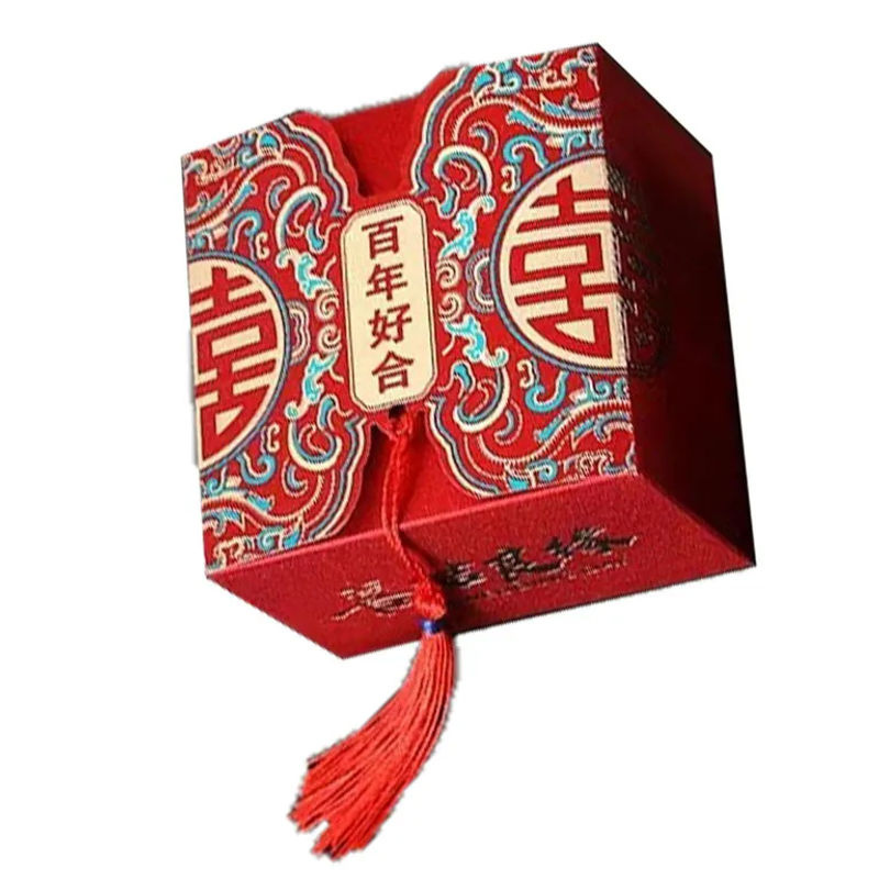 CosyHome Chinesische Süßigkeitenbox in Rot, Quadratische Dekobox im Orientalischen Stil, B/T/H: 6,5 x 6,5 x 4,5 cm - Bild 8