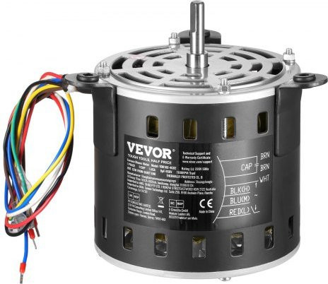 VEVOR Gebläsemotor 1/5 PS, 220 V, 3-Gang (700/900/1100 U/min), Rot, Wellendurchmesser: 10 mm, Wellenlänge: 20 mm, inkl. CBB60 8 μF / 450 V Kondensator - Bild 1