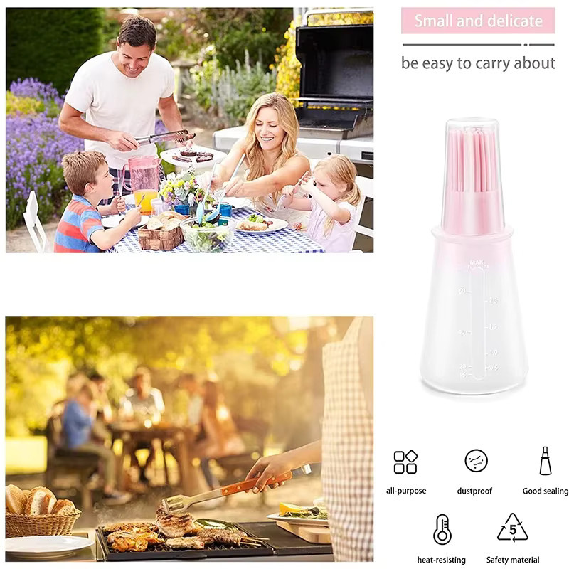 Venlohome 2er-Set Silikon Ölflasche mit Pinsel in Pink, hitzebeständiger Gebäckpinsel für Küche, Backen und BBQ - Bild 4