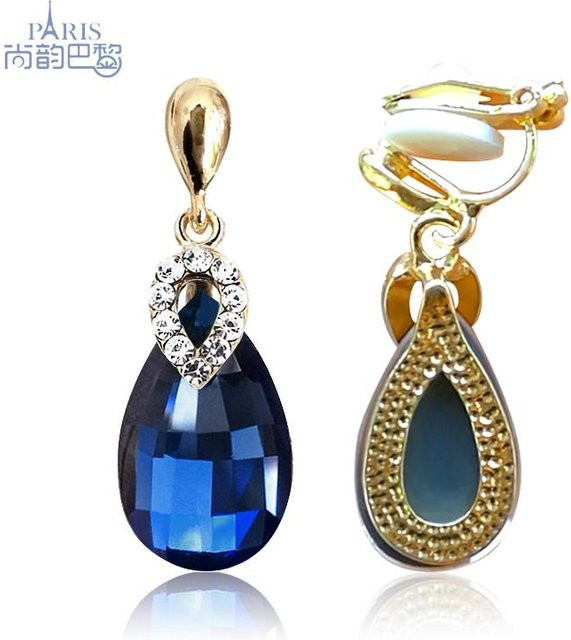 NEIPO Ohrringe, Clip, Kristall, Zirkonia, blau, Messing, Damen - Bild 1