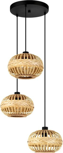 Eglo Pendelleuchte Amsfield 3-flammig in Schwarz mit Bambus-Holzgeflecht und Metall, Durchmesser: 48 cm, Höhe: 110 cm - Bild 1