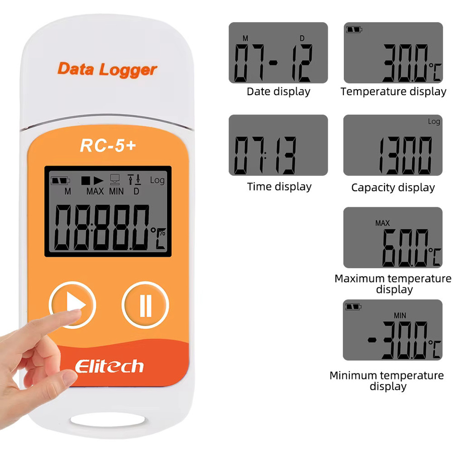 Elitech RC-5+ USB-Datenlogger-Recorder in Weiß für Kühlung und Kaltketten-Transport mit PDF-Export - Bild 2