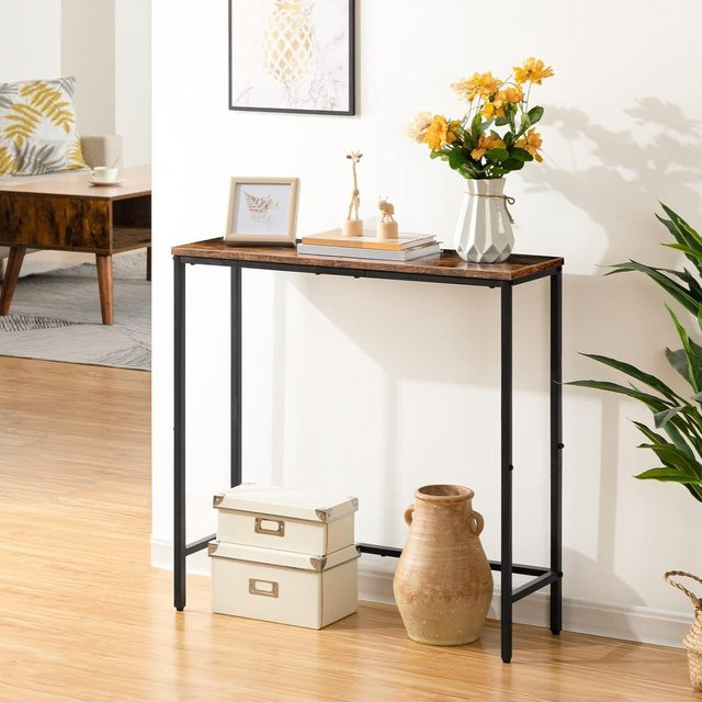LIUSHADUOLA Konsolentisch im Industrial Design, rechteckiger Beistelltisch aus Holz in Braun für Wohnzimmer, Flur und Home Office - Bild 1
