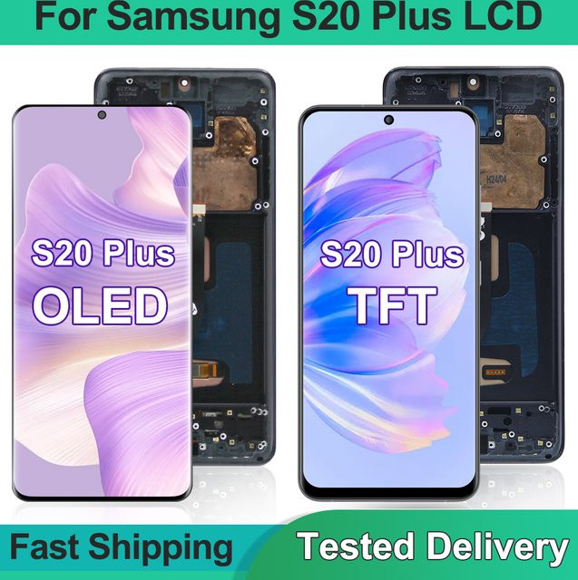 Samsung S20 Plus G985F Ersatz LCD Display mit Rahmen OLED/TFT Touchscreen Digitizer in Schwarz oder Silber - Bild 1