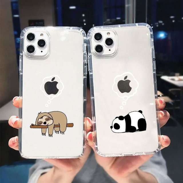 Transparente Handyhülle mit niedlichem Panda und Faultier Motiv für iPhone Modelle - Bild 1