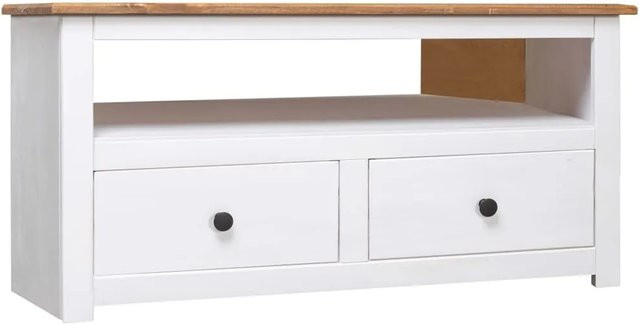 vidaXL TV-Eckschrank aus Massivholz Panama-Kiefer in Weiß, B/T/H: 93 x 49 x 49 cm - Bild 1