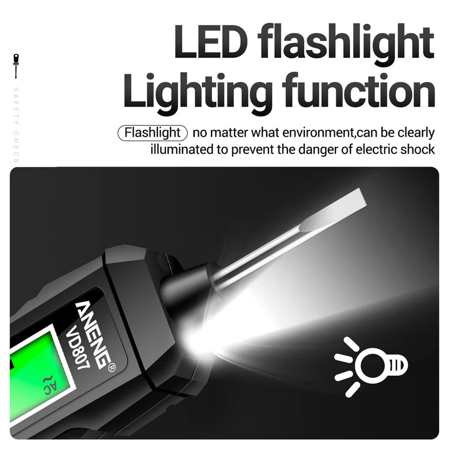 ANENG Berührungsloser Spannungsdetektorstift mit Digitalanzeige, hochpräziser Spannungsprüferstift für AC 12–300 V, Schwarz - Bild 3