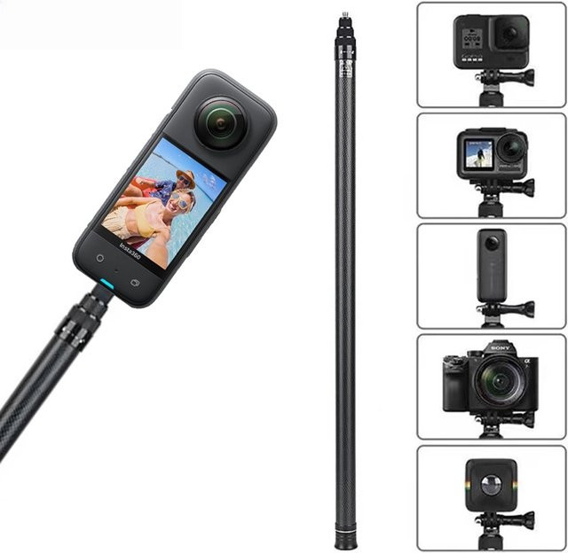 3M Carbon Fiber Selfie Stick aus Aluminiumlegierung in Schwarz für Insta360 X 4/5/ONE/RS und GoPro Hero 11 10 9 8 sowie DJI OSMO Action, 3m Länge - Bild 1