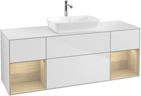 V&B Waschtischunterschrank Finion in Weiß lackiert mit Eichenregal, Breite: 160 cm - Bild 1