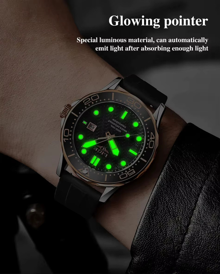 LIGE Armbanduhr Quarz, Silikon, Schwarz, Herren, Datum, Leuchtzeiger - Bild 3