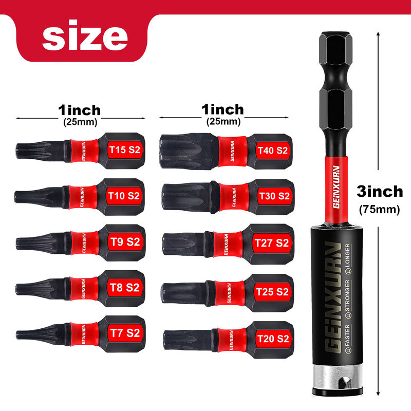 Geinxurn Torx-Schraubendreher-Bit-Set aus S2-Stahl, 1 Zoll, T7-T40, magnetisch und stoßfest - Bild 2