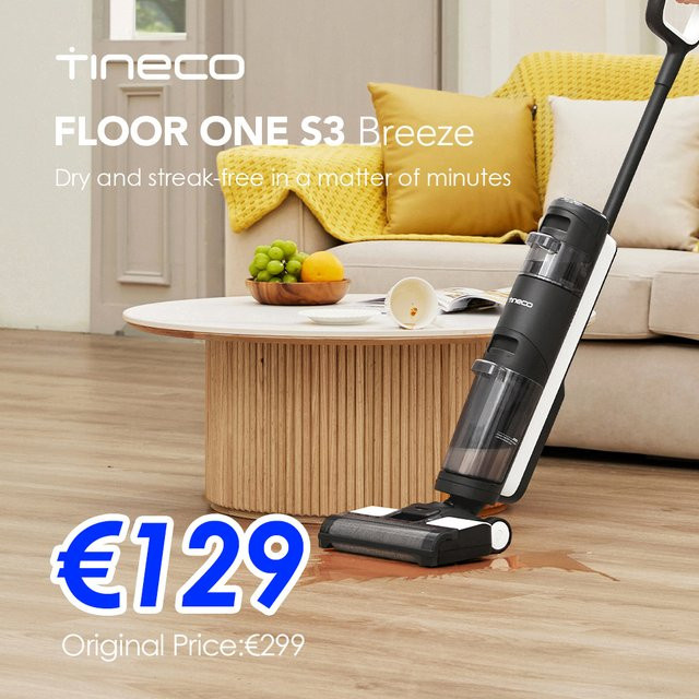 Tineco Floor One S3 Breeze Akku-Nasstrocken-Staubsauger und Bodenreiniger in Weiß mit Selbstreinigungsfunktion - Bild 1