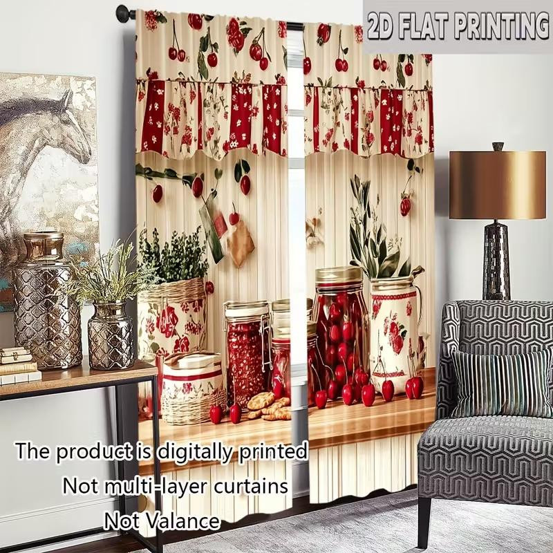 Set aus 2 Vorhängen mit Kirschenmuster aus Polyester für Schlafzimmer, Wohnzimmer oder Küche, Breite: 100 cm, Höhe: 70 cm - Bild 3