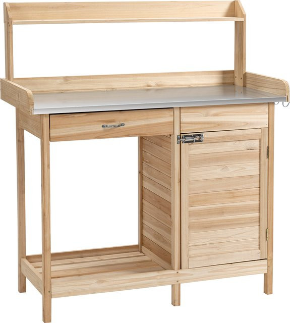 Outsunny Pflanztisch aus Tannenholz mit verzinkter Arbeitsplatte, Schublade und Schrank, Farbe: Braun, B/T/H: 112 x 45 x 125 cm - Bild 1