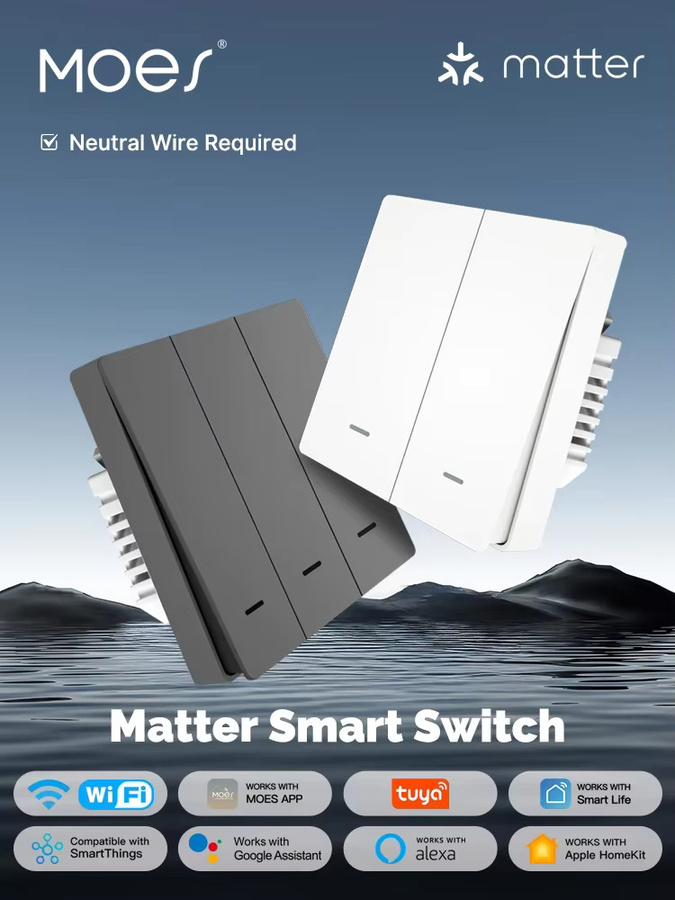 MOES Smart Switch Tuya WiFi Matter Lichtschalter in Weiß für Apple HomeKit, Alexa und Google Home, EU Version - Bild 3