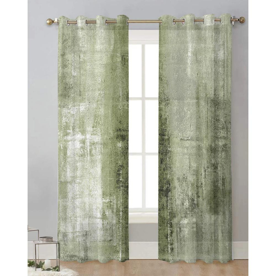 Yiran Furniture Transparentes Tüll-Vorhang Set mit abstraktem Ölgemälde-Design in Grün, Breite: 135 cm, Höhe: 115 cm - Bild 1
