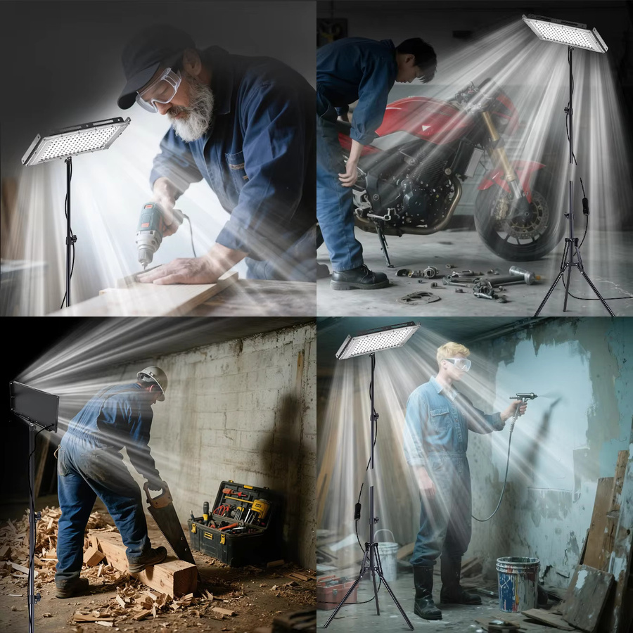 Faltbarer LED Arbeitsleuchten-Flutlichtstrahler mit Stativ und USB-Anschluss, 6000K Kaltweiß, Schwarz - Bild 3