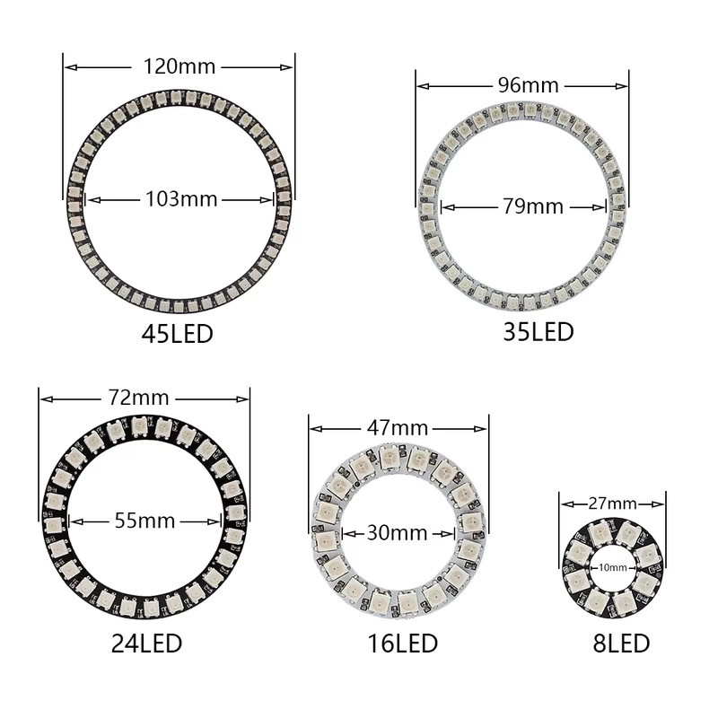 Adressierbarer LED Angel Eye Lichtring mit SMD 5050 WS2812B und intelligentem Treiber IC, RGBIC Halo-Leuchte in Multicolour - Bild 3