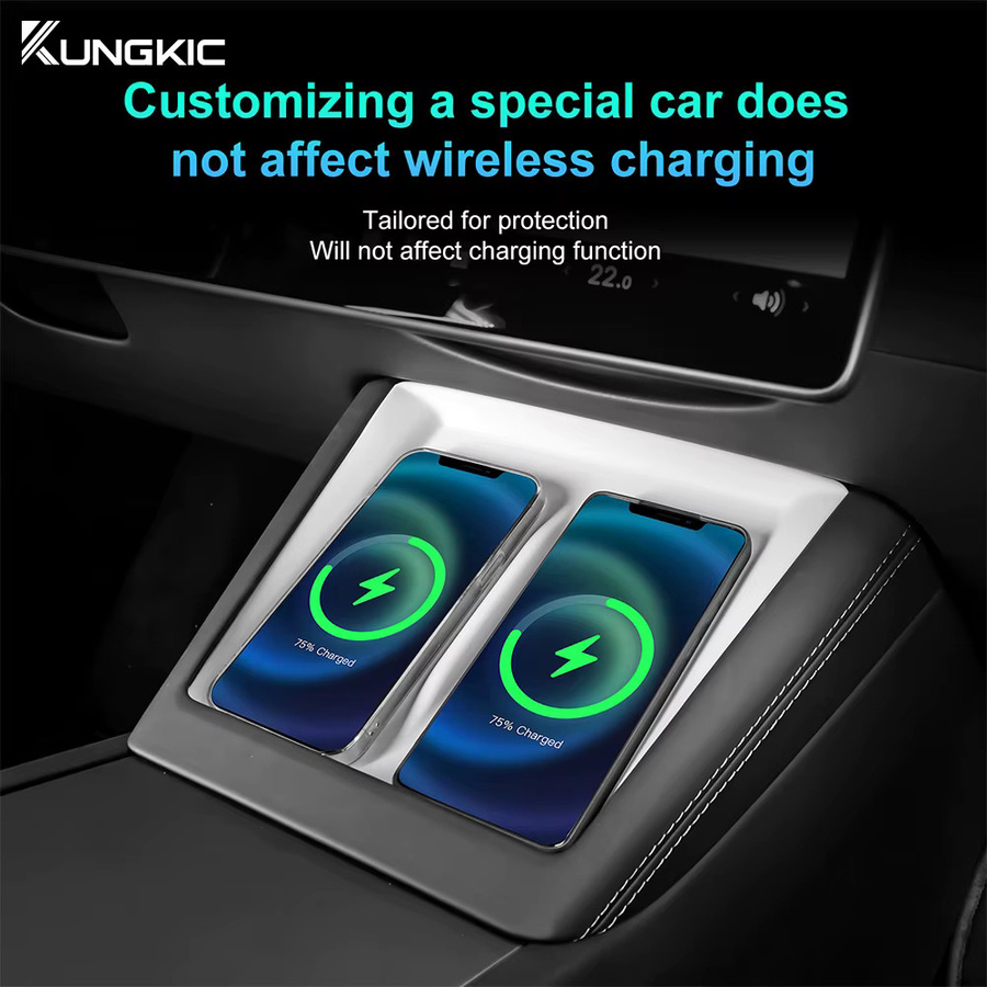 KUNGKIC Kabelloses Silikon Auto-Ladepad für Tesla Model 3 Highland 2024-2026 und Model Y 2025-2026 Juniper, Rutschfeste und Staubdichte Ladestation, Weiß - Bild 4