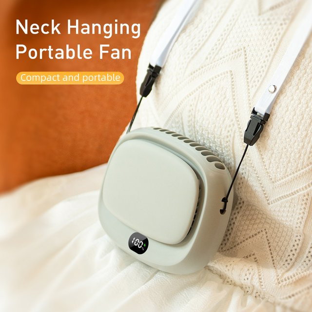 Vissko Mini-Ventilator Weiß, tragbarer Halsventilator mit 1800 mAh Akku, 5-Gang USB-wiederaufladbar mit Display - Bild 1