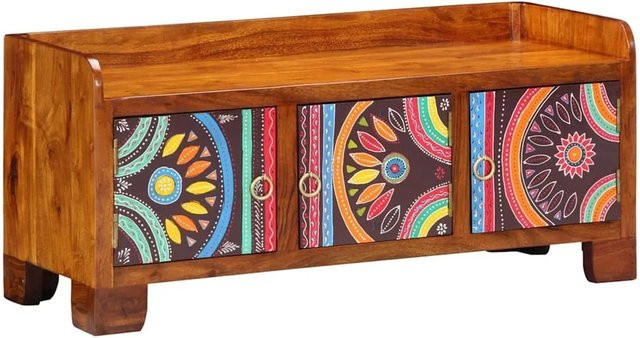 vidaXL Schuhschrank aus Massivholz Akazie mit ethnischem Muster in Mehrfarbig, B/T/H: 90 x 35 x 40 cm - Bild 1