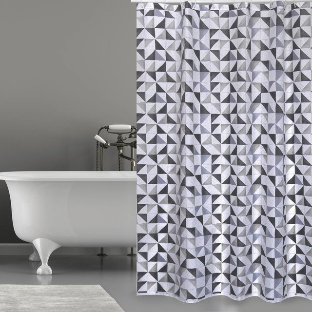 MSV Duschvorhang Calula aus Polyester in Weiß-Schwarz, B: 180 cm, H: 200 cm, wasserdicht und schimmelresistent - Bild 1