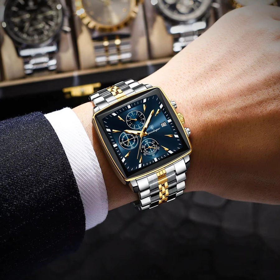POEDAGAR Armbanduhr Chronograph, Quarz, Edelstahl, Blau, Herren - Bild 5