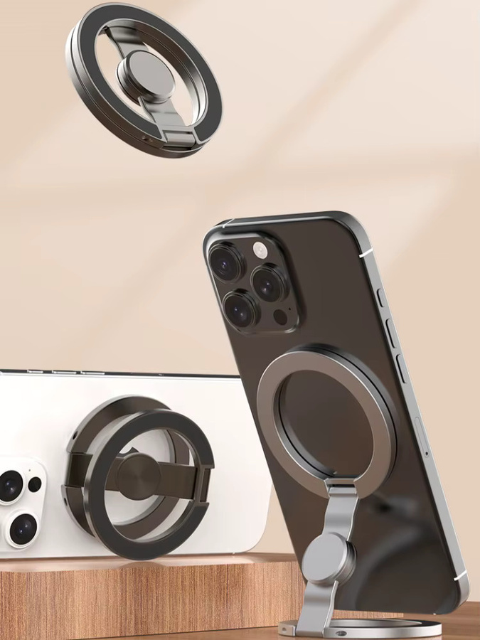 WSSHE Doppel Magnetischer Telefon Ring Ständer in Schwarz, Faltbare Drehbarer Magnetständer für iPhone und Samsung sowie Auto-Metallhalterung - Bild 5