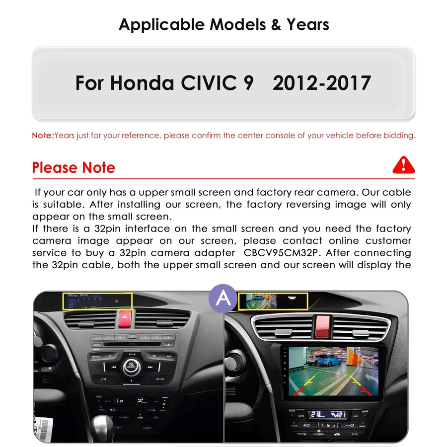 HIZPO Android 14 Auto Radio Multimedia Video Player mit 9 Zoll Display für Honda Civic 9 FK FB 2012 - 2017, GPS, Carplay und 4G, Schwarz - Bild 2